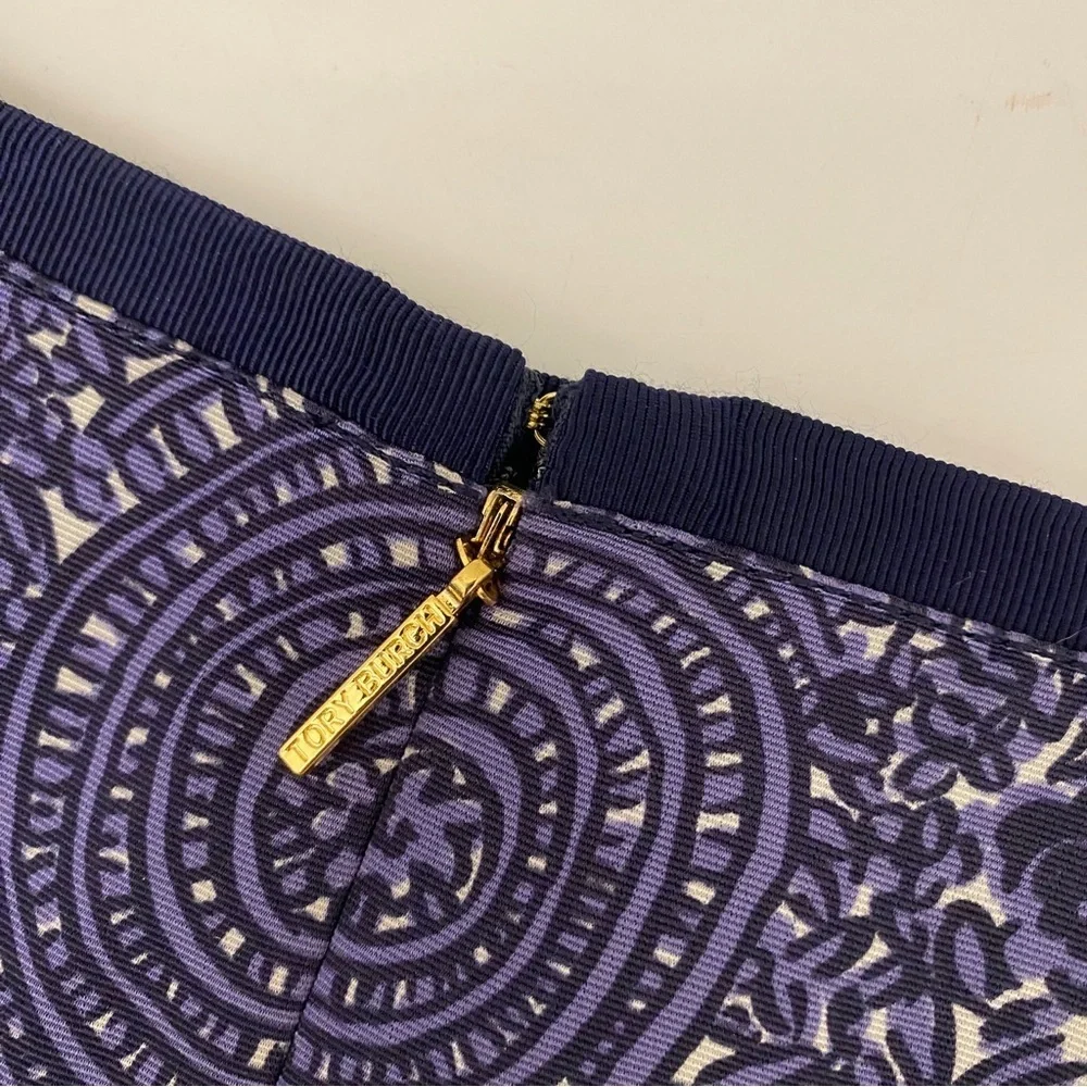Tory Burch || Fluted Floral Medallion Logo Skirt‎ Blue Purple 2
